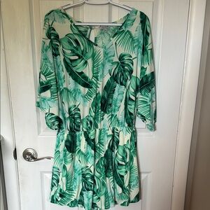 Tropical Green Leaf Print Romper